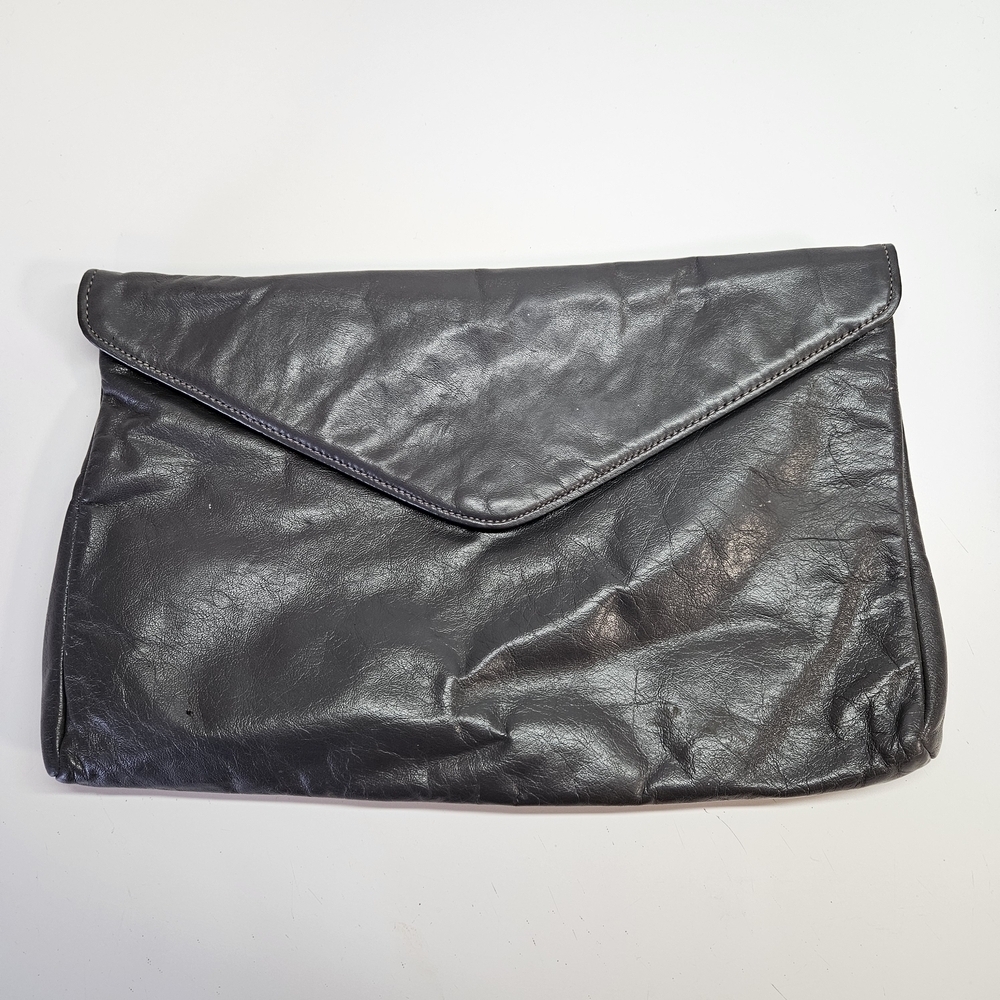 VINTAGE Clemente Dark Gray Grey Leather Envelope Clutch Bag Purse